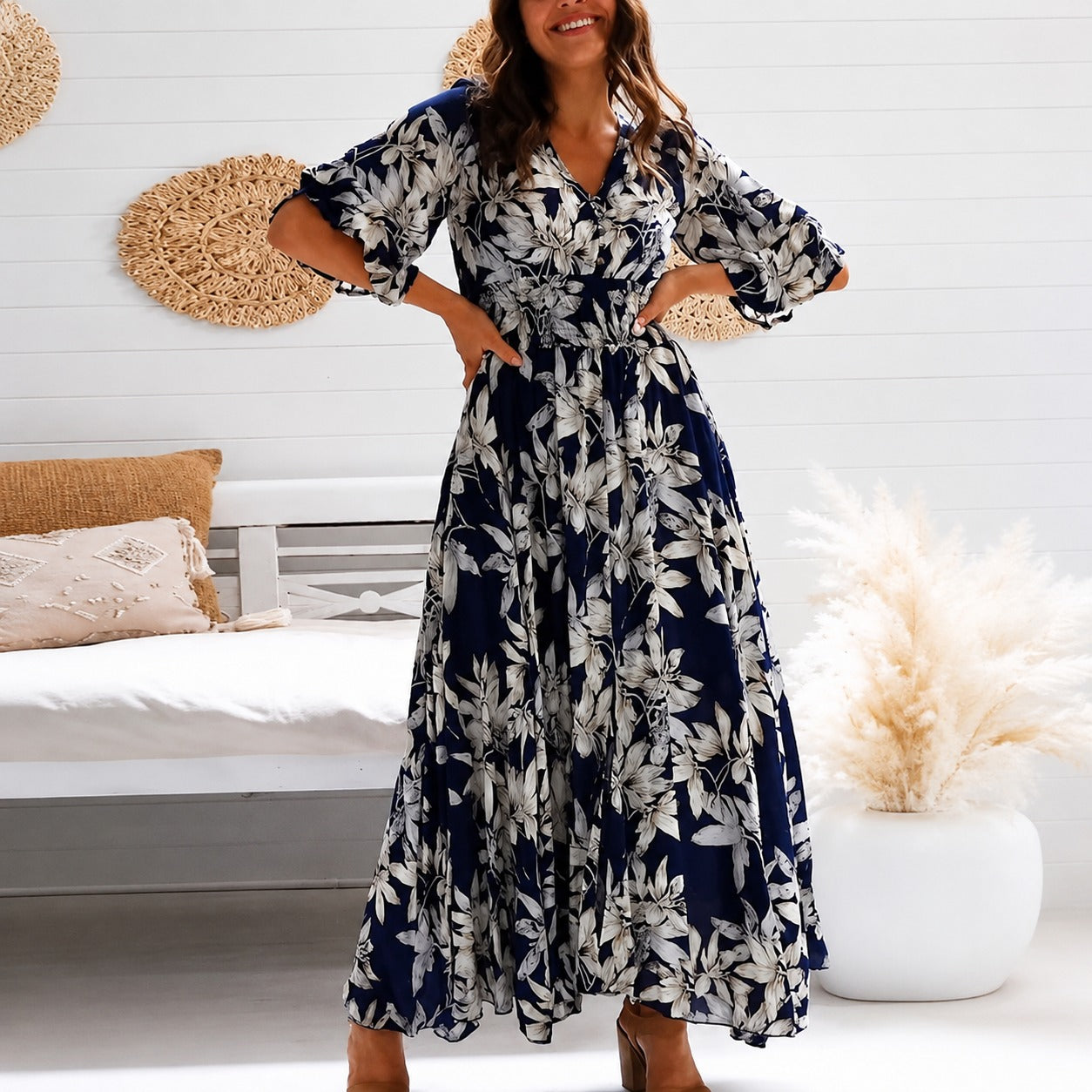 Michaela - Fashionable Easygoing Floral Midi Dress