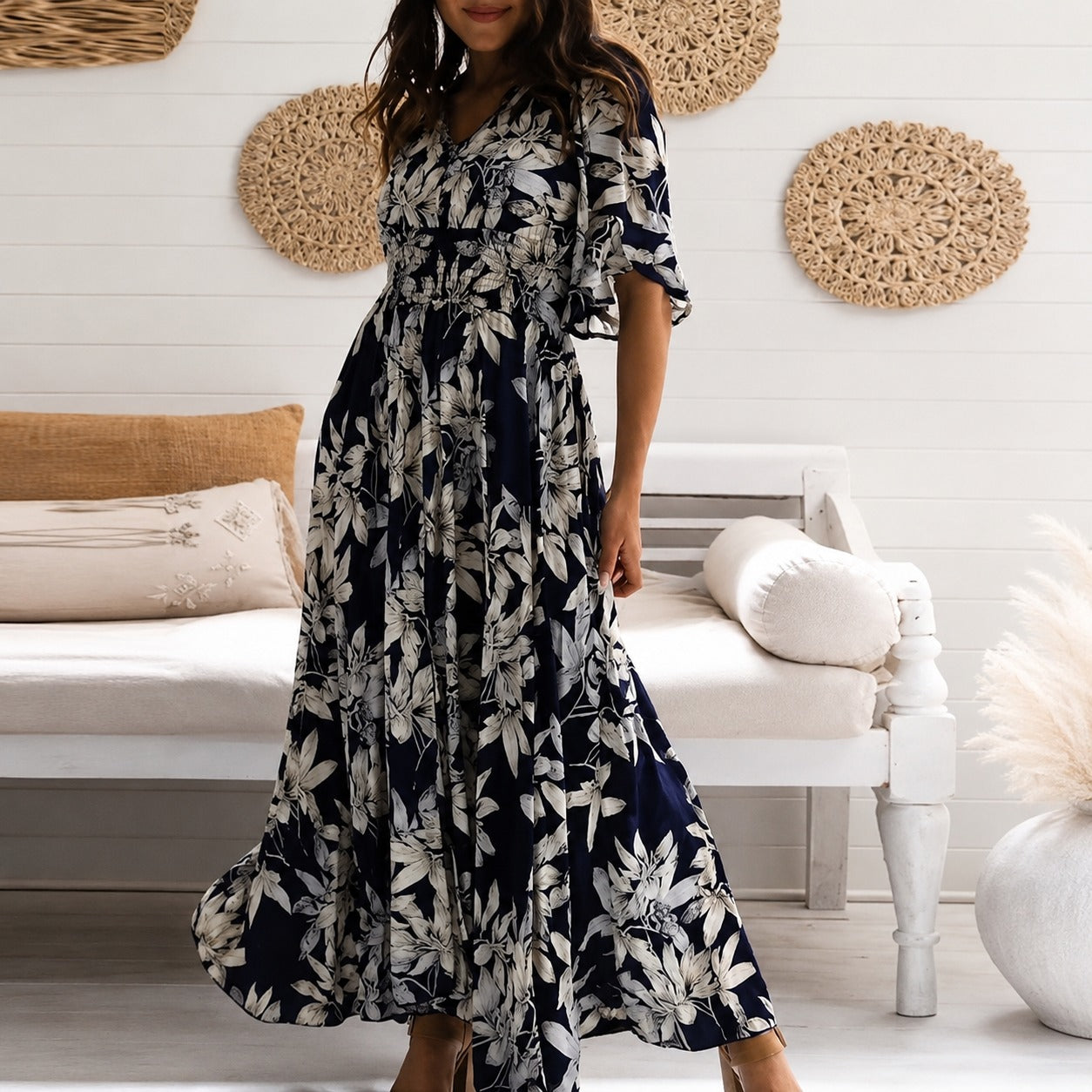 Michaela - Fashionable Easygoing Floral Midi Dress