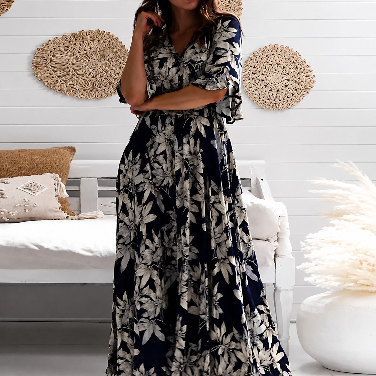 Michaela - Fashionable Easygoing Floral Midi Dress