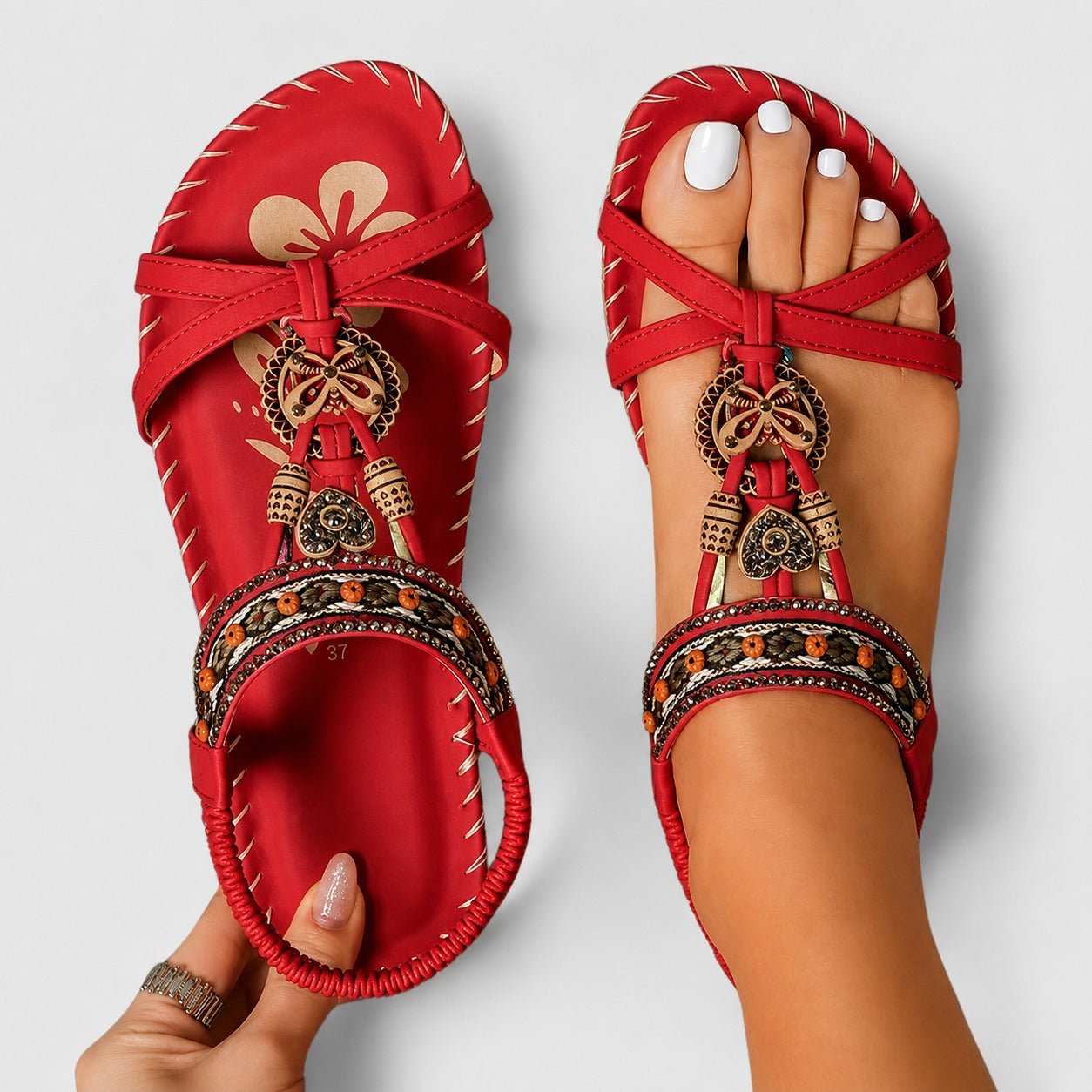 Eleanor - Fashionable Rhinestone Flat Sandals