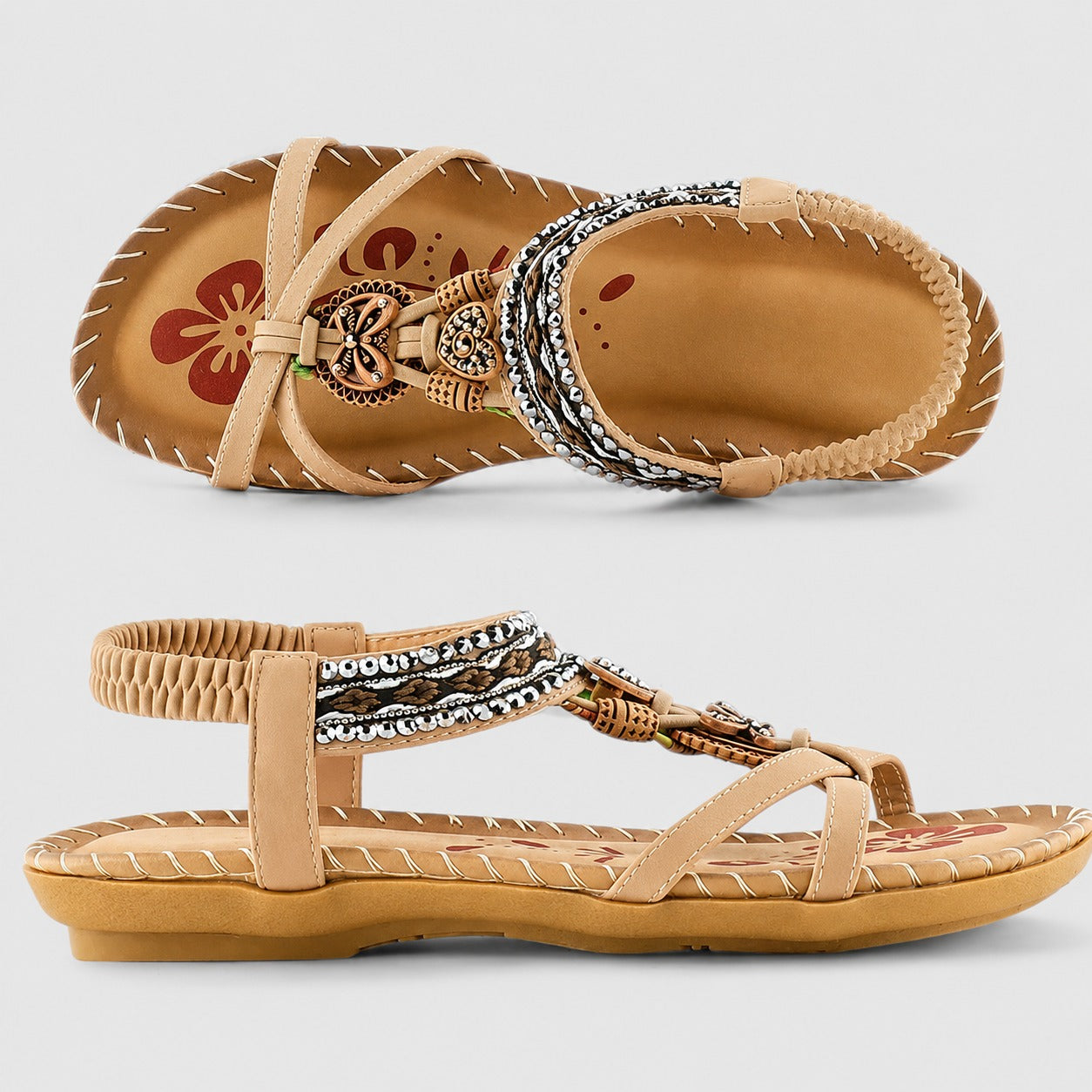Eleanor - Fashionable Rhinestone Flat Sandals