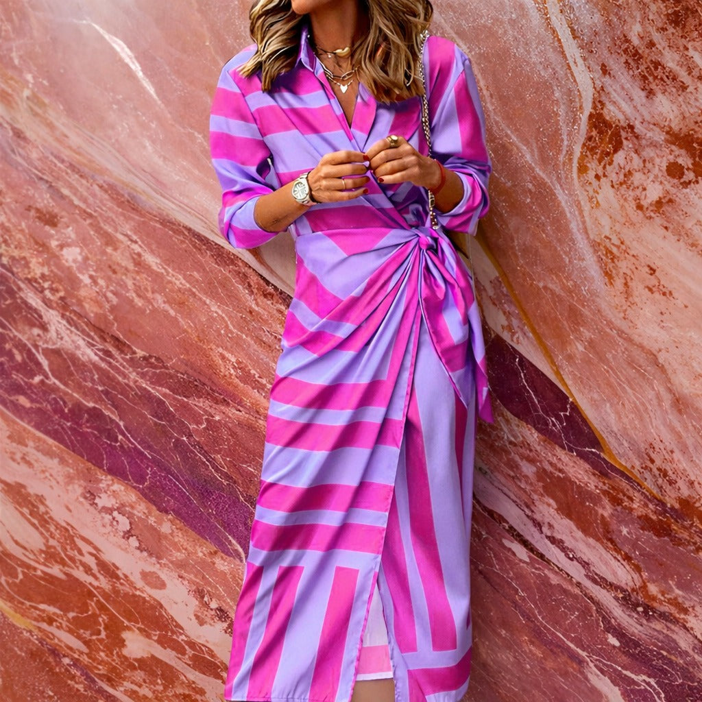 Aliza - Stylish Striped Wrap Dress