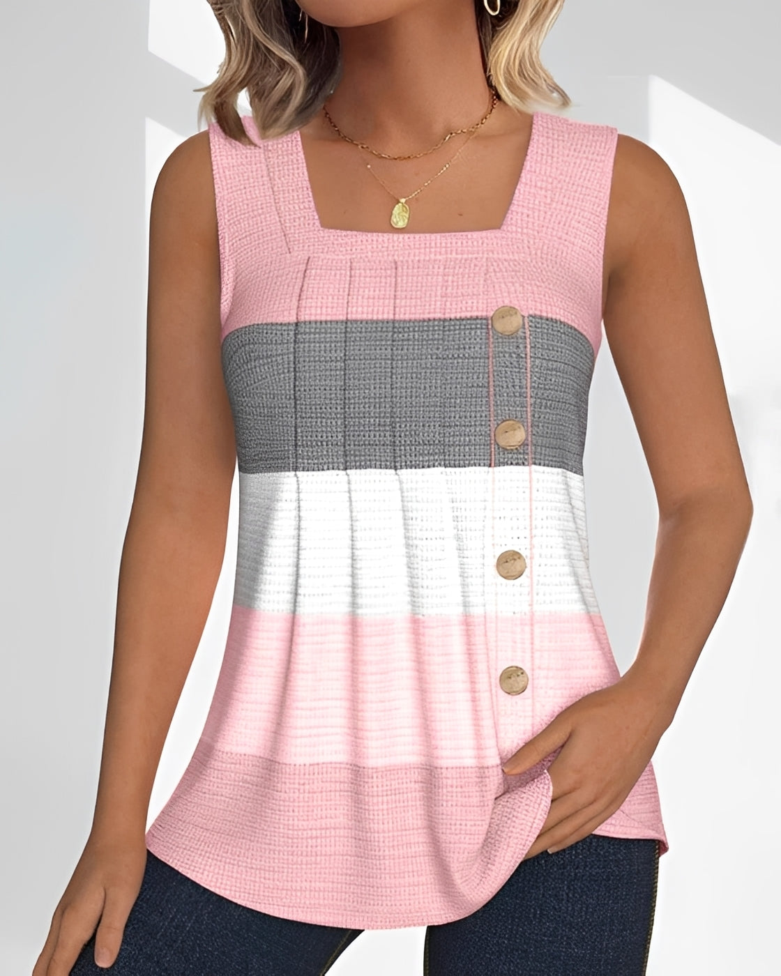 Grace - Relaxed Striped Pleated Tank Top