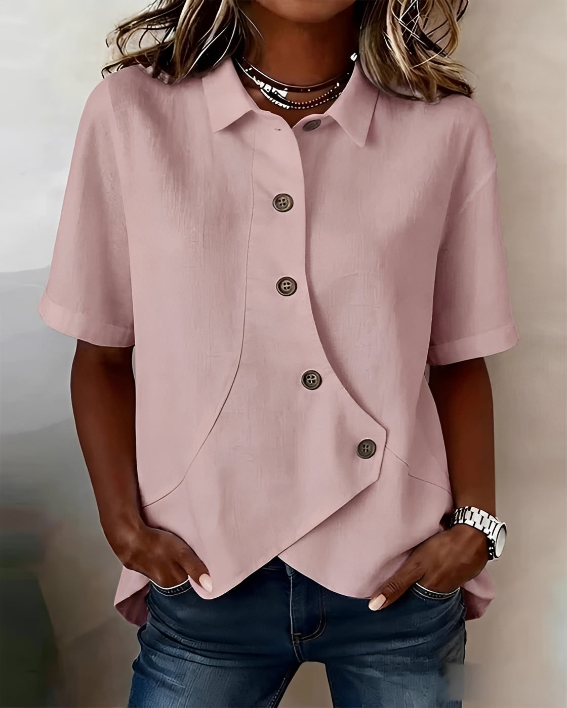 Mia - Asymmetrical Button Down Blouse
