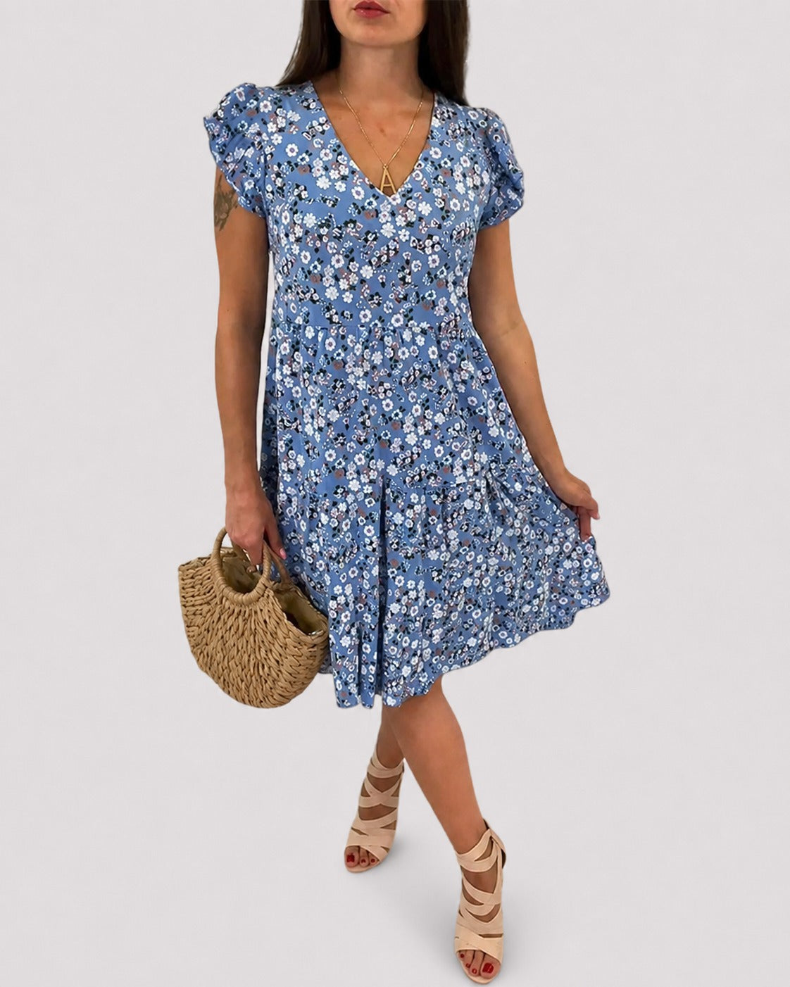 Gwen - Casual Mid-Length Dress with Flower Pattern