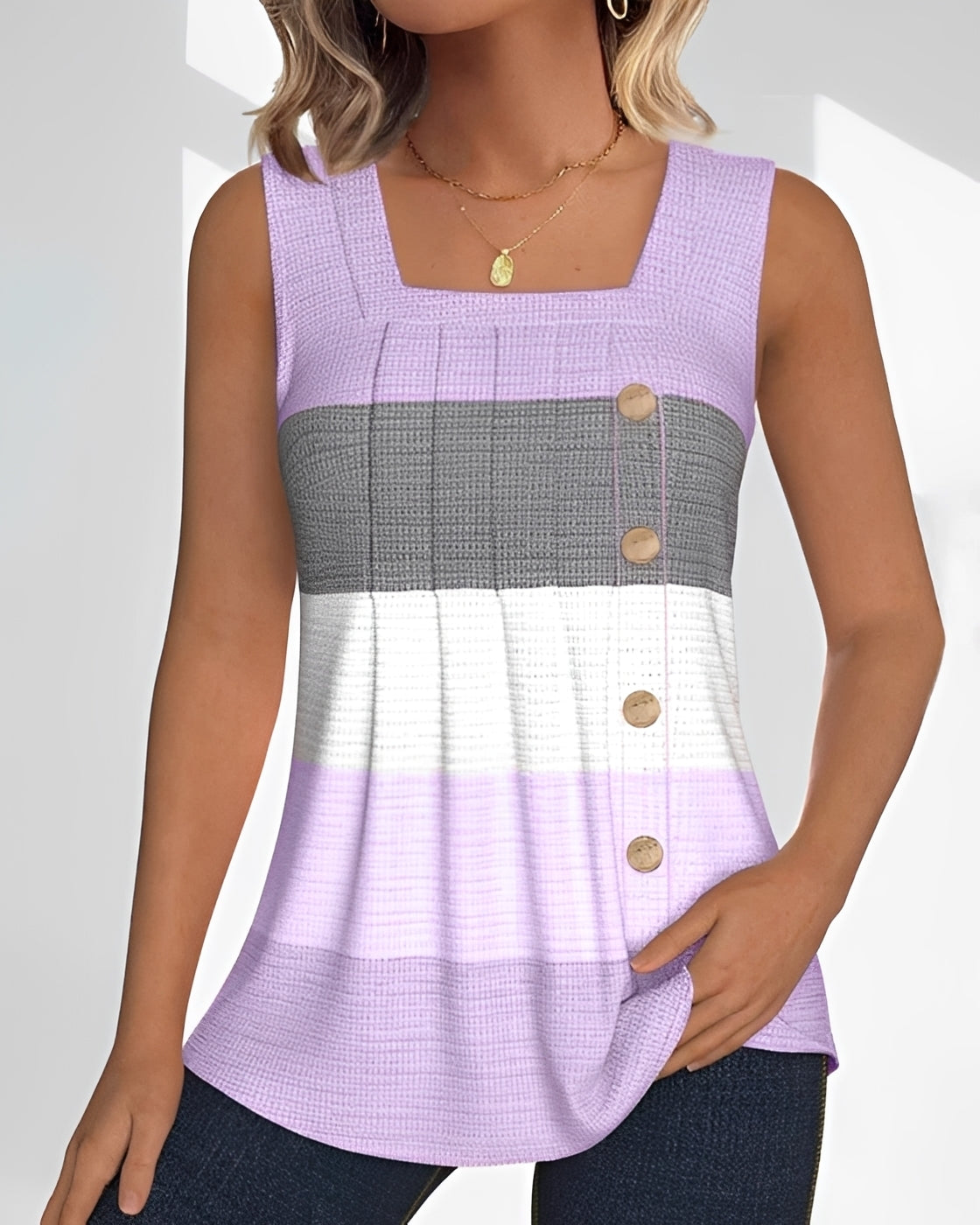 Grace - Relaxed Striped Pleated Tank Top