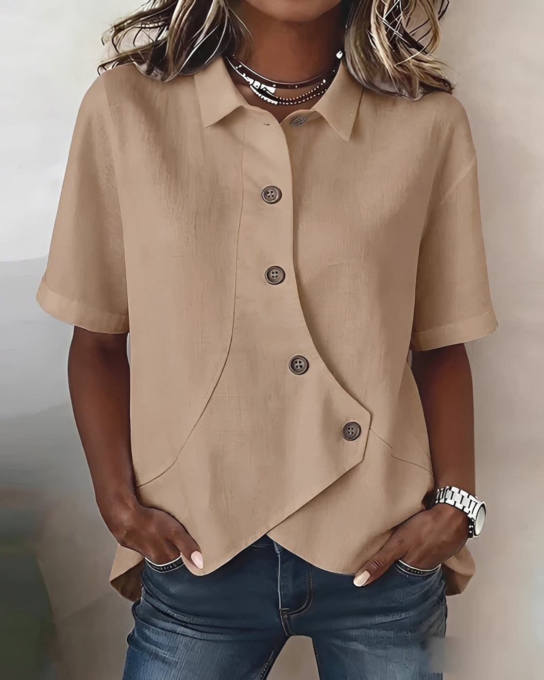 Mia - Asymmetrical Button Down Blouse