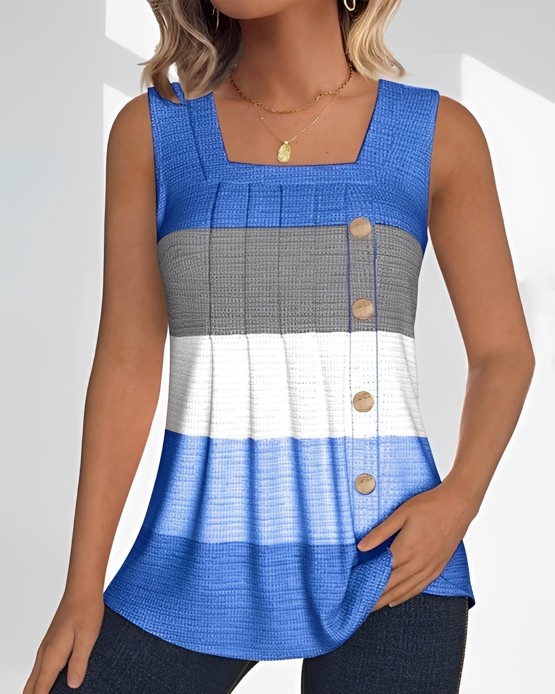 Grace - Relaxed Striped Pleated Tank Top