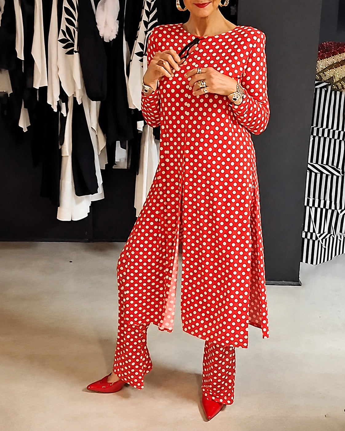Diana - Polka Dot Slit Trendy Set