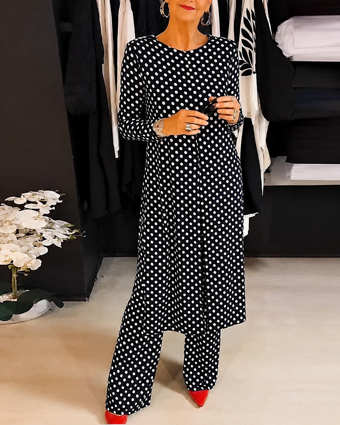 Diana - Polka Dot Slit Trendy Set