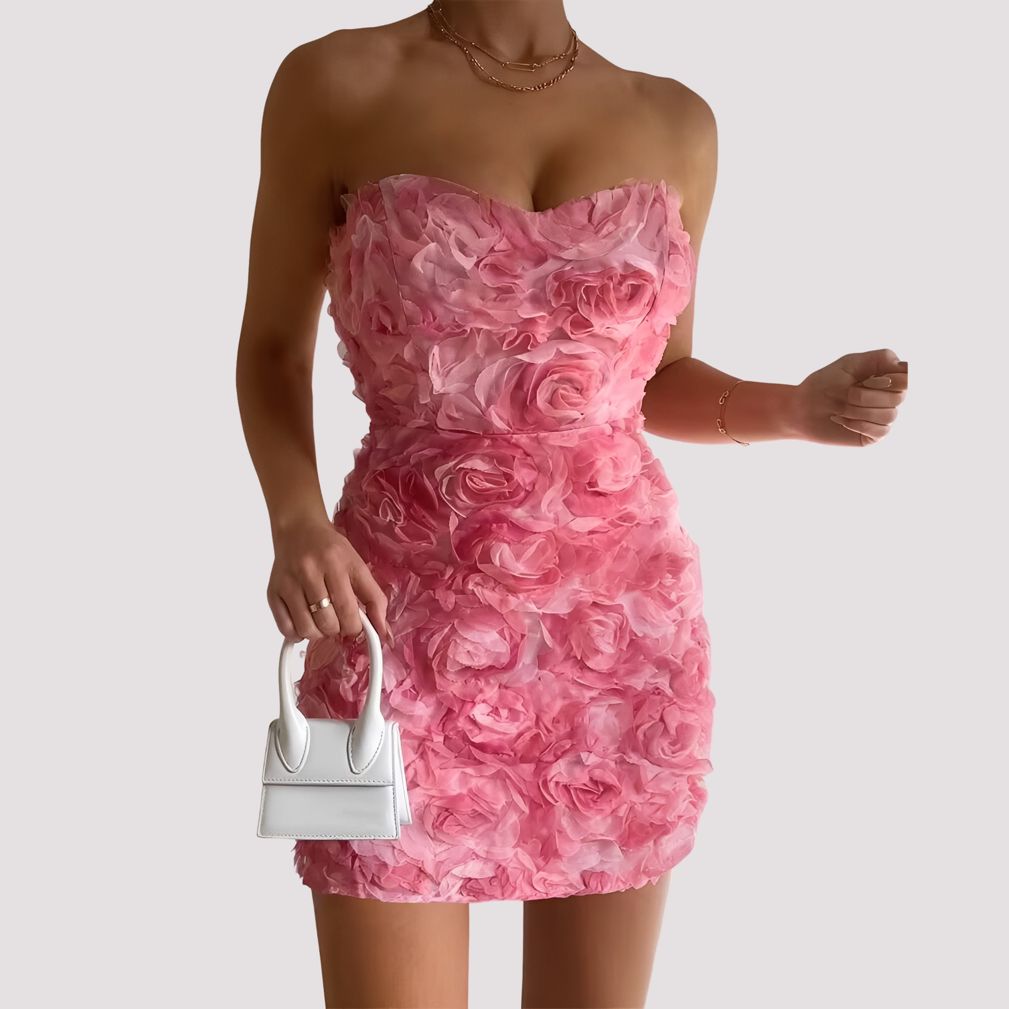 Nastia - Fashionable strapless floral dress for women