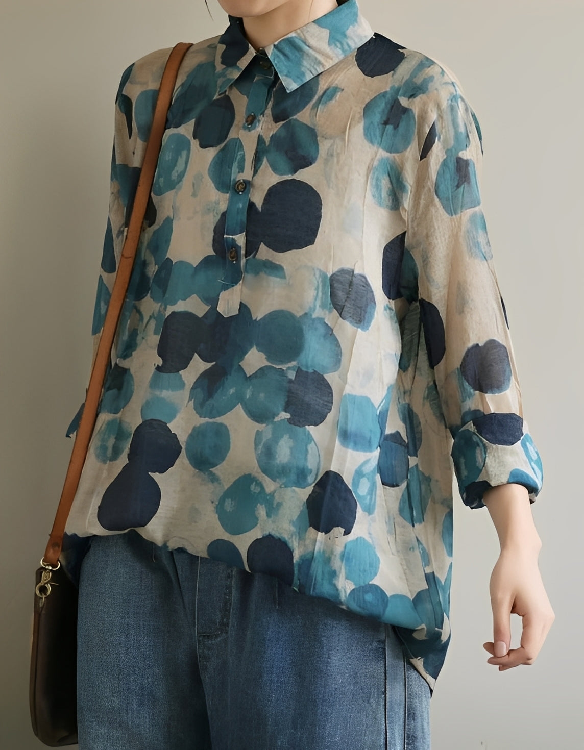 Jodie - Stylish blouses with polka dot lapel for women