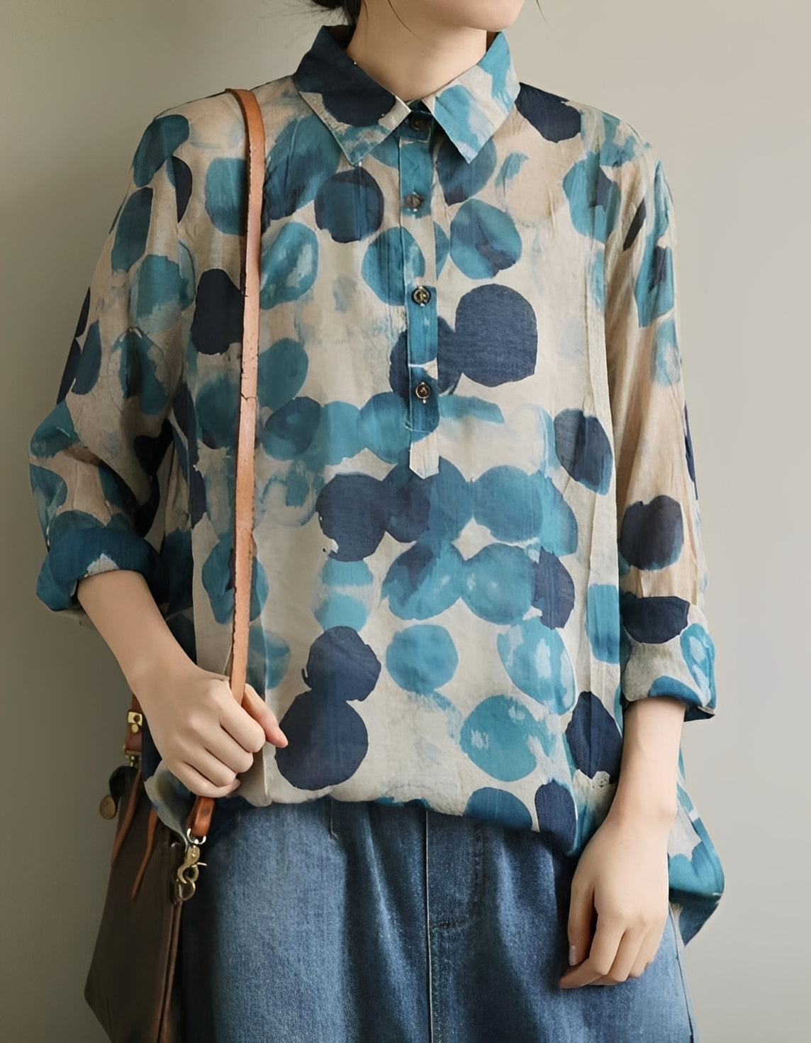 Jodie - Stylish blouses with polka dot lapel for women