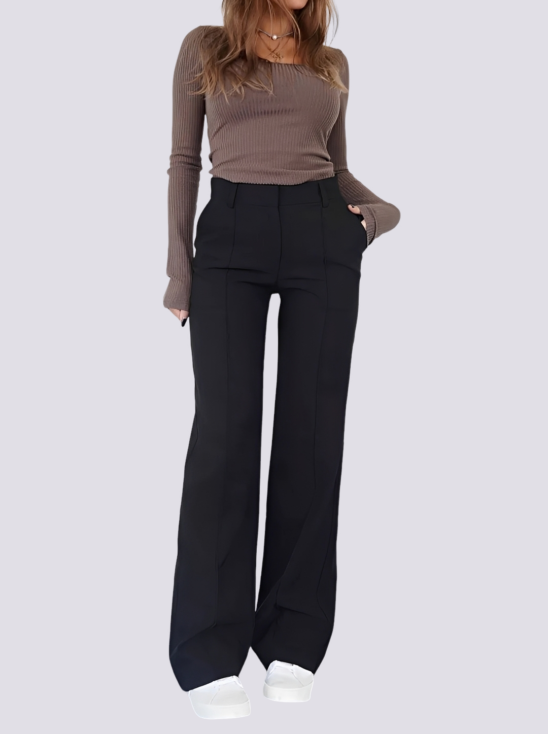 Amelie - Stylish High-Waist Straight Leg Pants