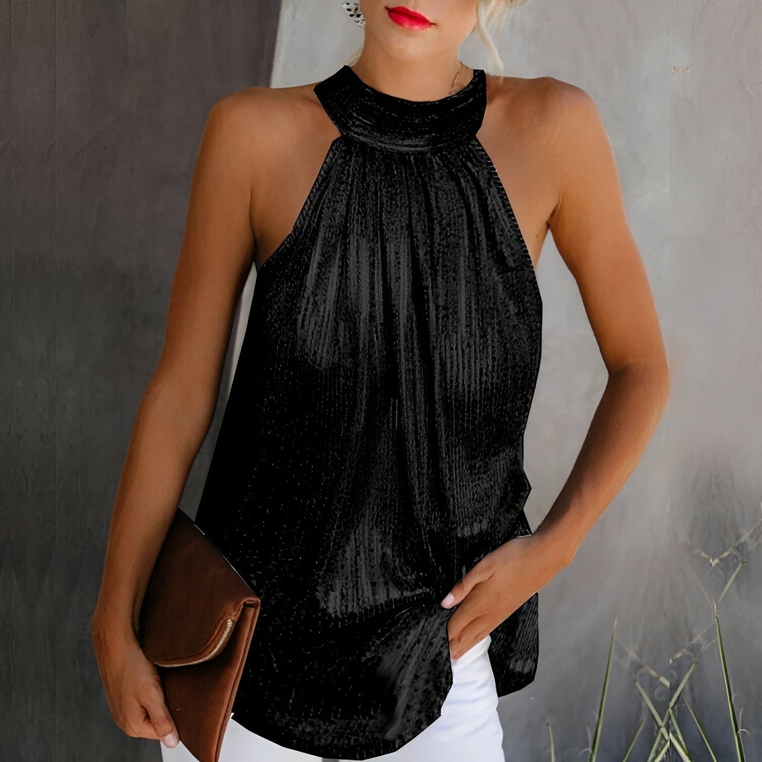 Loni - Fashionable Shimmering Halter Top