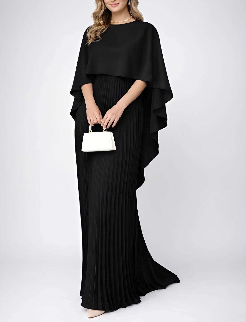 Zuzanna - Graceful Pleated Full-Length Chiffon Dress