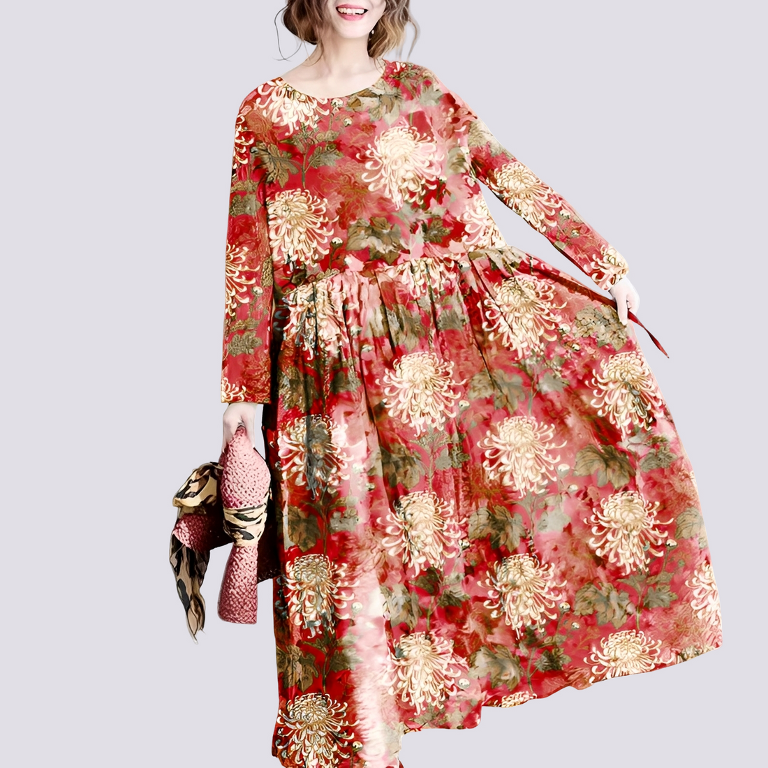 Terry - Stylish long maxi dress with floral design for women