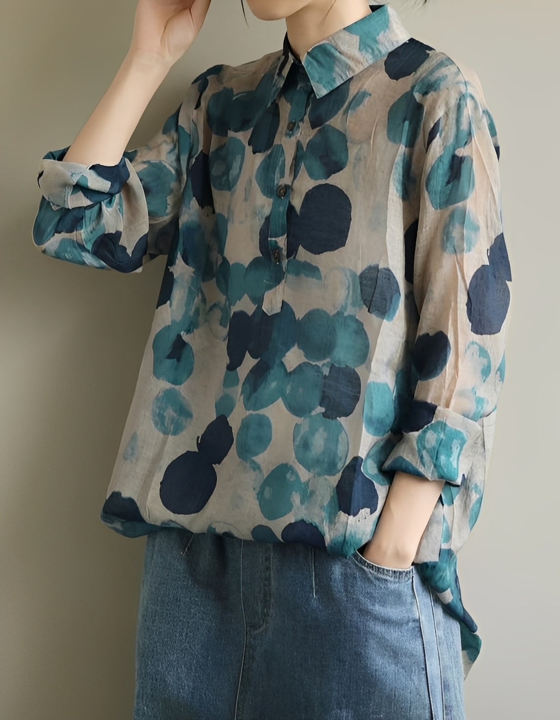 Jodie - Stylish blouses with polka dot lapel for women