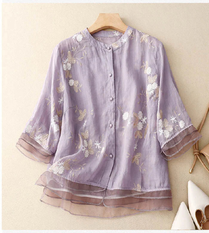 Kourtney – Elegant top featuring floral embroidery for women
