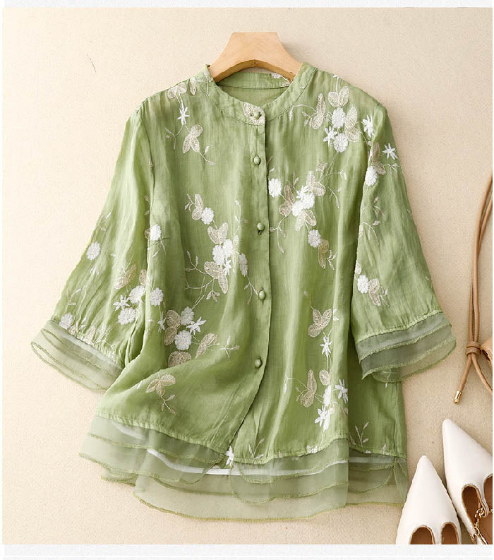 Kourtney – Elegant top featuring floral embroidery for women